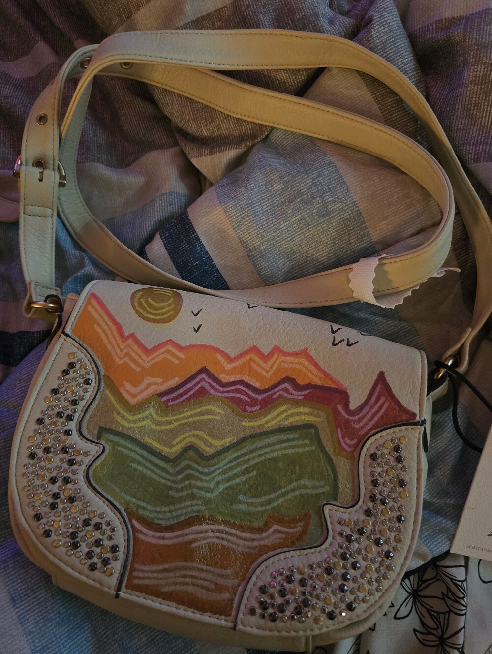 HANDCRAFTED Upcycled Crossbody Purse HANDPAINTED Desert Sunset Shoulder Bag